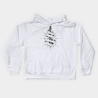 Illustration drawing of electric guitar with ribbon Kids Hoodie